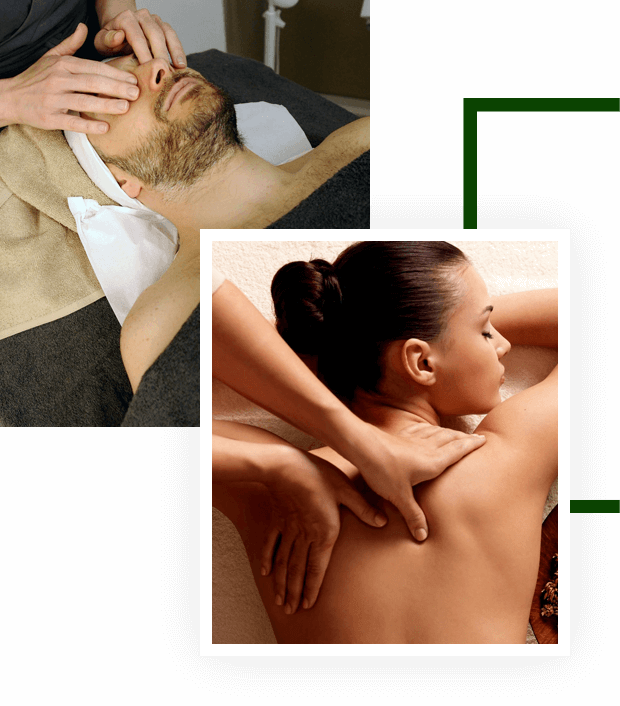 Man relaxing during eye massage and Young woman relaxing during back massage